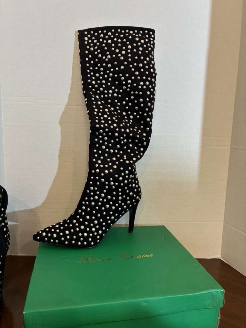 Lauren Lorraine MADDIE knee High Studded Stiletto Boot In Black Size 9.5